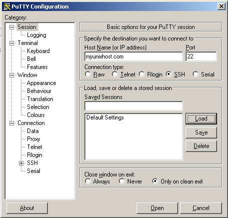 PuTTY configuration